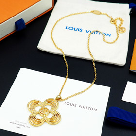 Louis Vuitton LV Kwiatowy Okrągły Kwiat Pusty Metal Wire Outline Naszyjnik-3571