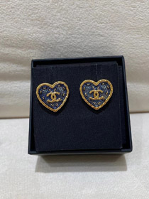 Kolczyki Chanel małe czarne złoto denim miłość podwójne c kolczyki-3579