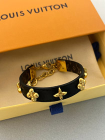 Louis Vuitton LV list kwiat czarna skóra złoto nity łańcuch drobna skóra bransoletka bransoletka-366