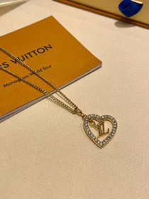 Louis Vuitton LV złoty list pusty diament serce naszyjnik-3725
