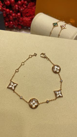Louis Vuitton LV Biała Matka Perły Kwiatowe Cztery Liście Clover Rose Gold Bransoletka-3727