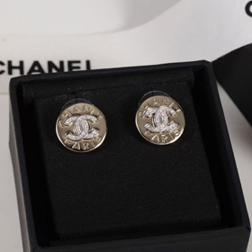 Chanel złoto okrągłe podwójne c strass list złota moneta kolczyki-3741