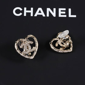 Chanel złoto diament serce puste podwójne c strass klip do ucha-3754  