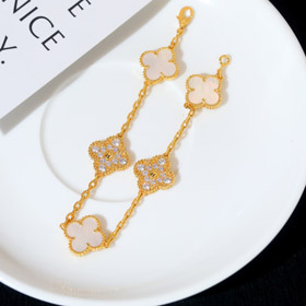 Van Cleef & Arpels klasyczny pięć-kwiatowy diament biały matki perły bransoletka-3781