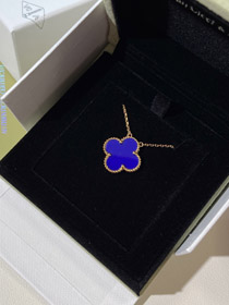 Van Cleef & Arpels cztery liście koniewla złoto niebieski obsidian szeroki naszyjnik-3791