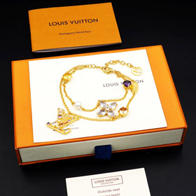 Louis Vuitton LV podwójny łańcuch metalowy wkładzony diamentowa bransoletka-3801