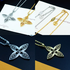 Louis Vuitton LV pusty kwiat i list szpik kwiat naszyjnik-3805