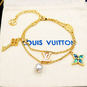 Louis Vuitton LV abalone klucz różowy emalowany list podwójna bransoletka -3818