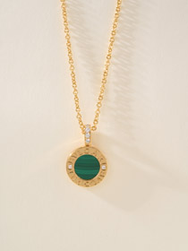 Bulgari dwustronny zielony list grawerowanie vintage diamentowe monety naszyjnik-4000  